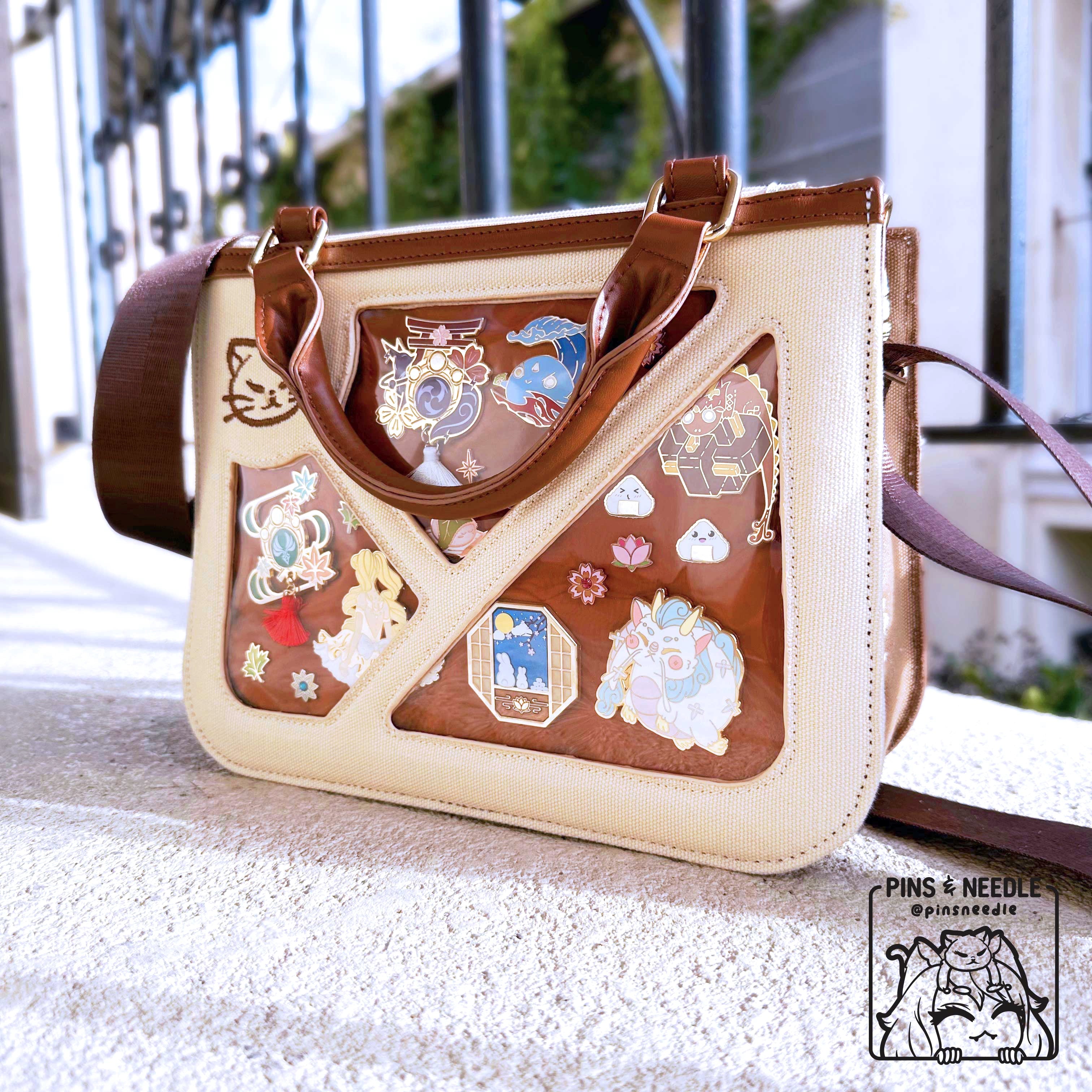 🐾 Kitty Canvas Tote Itabag | Cream White/Brown