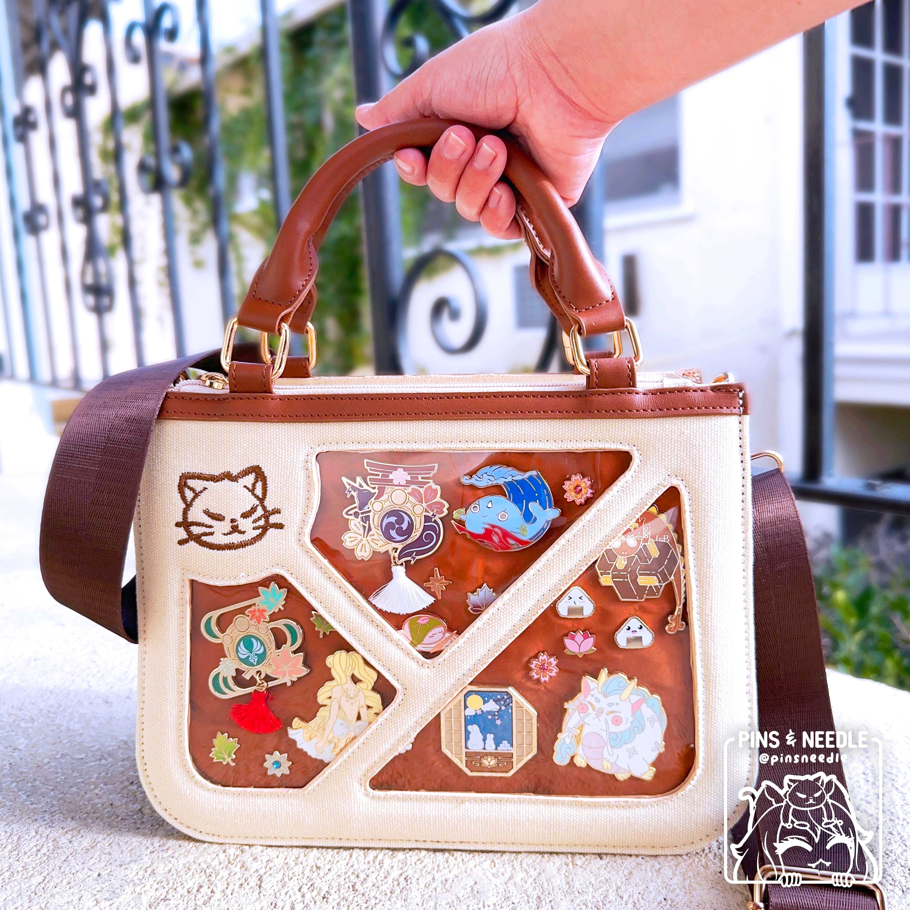 🐾 Kitty Canvas Tote Itabag | Cream White/Brown