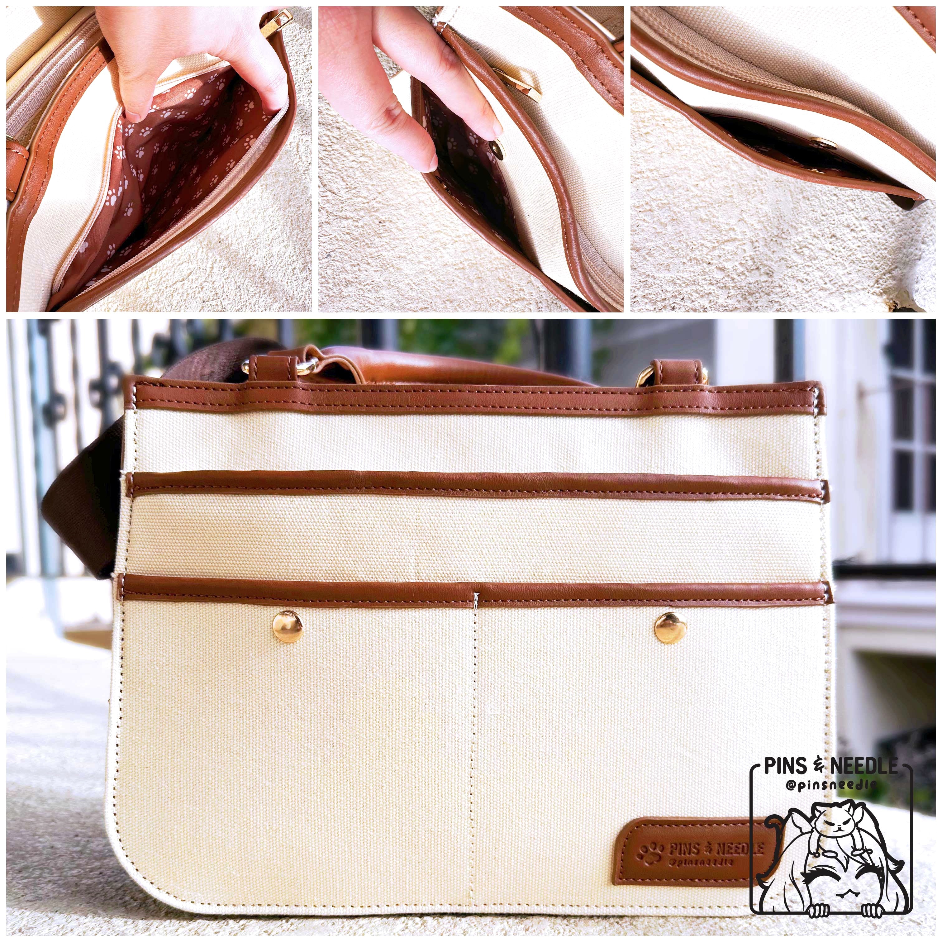 🐾 Kitty Canvas Tote Itabag | Cream White/Brown