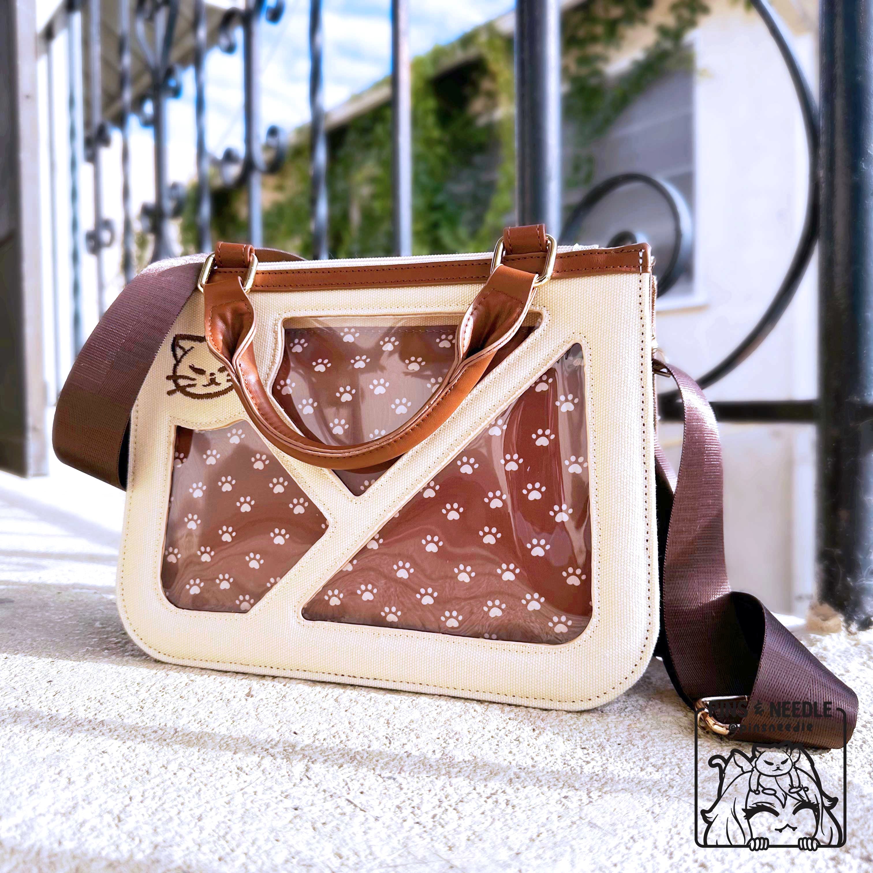 🐾 Kitty Canvas Tote Itabag | Cream White/Brown