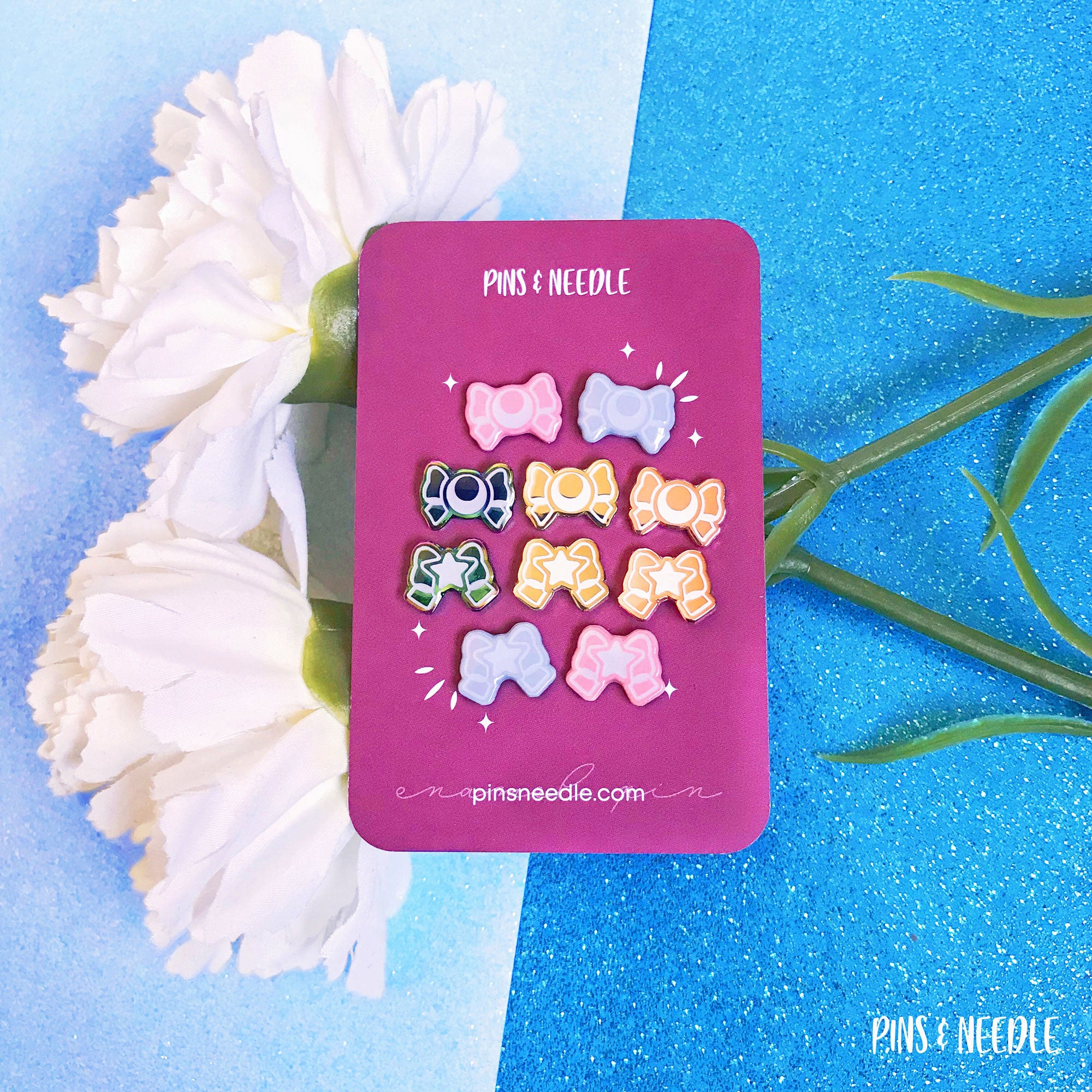 Moon & Star Bow Set | Mini Enamel Pins