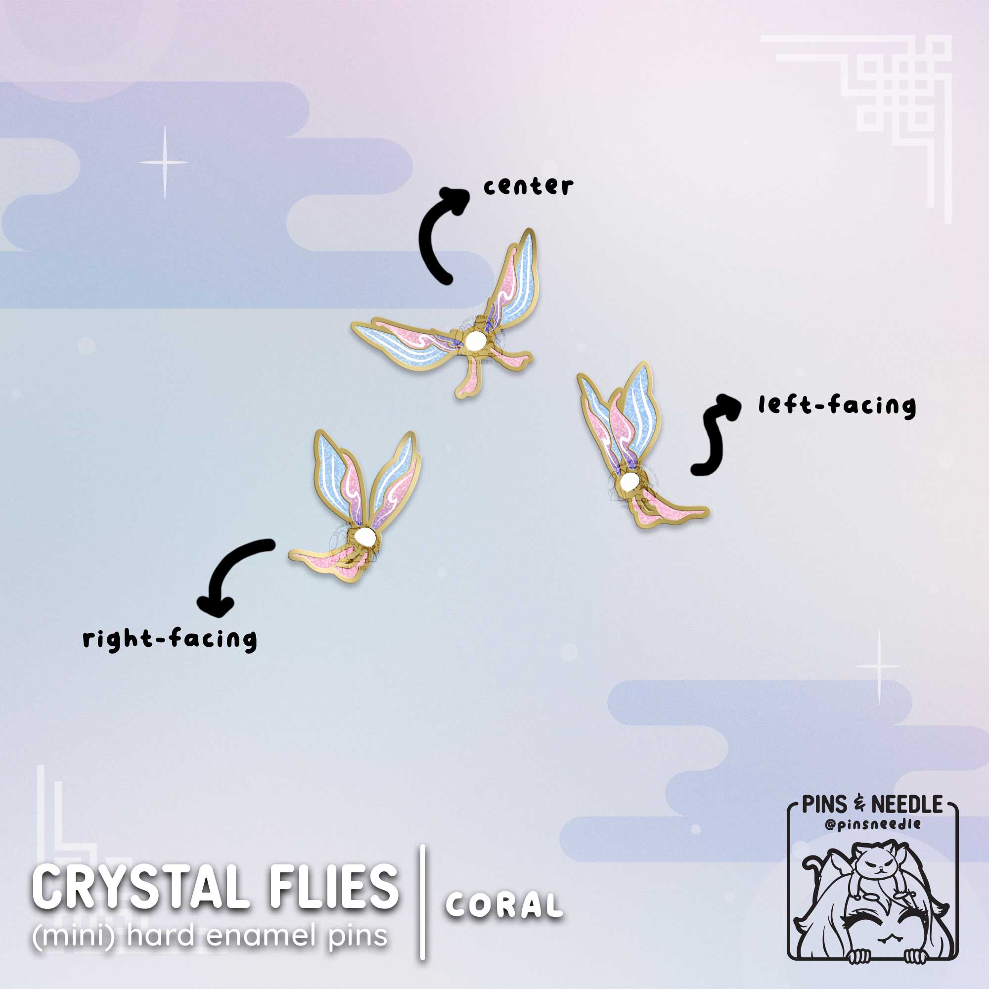 [PRE-ORDER] Elemental Crystal Fly | CORAL | Mini Enamel Pins